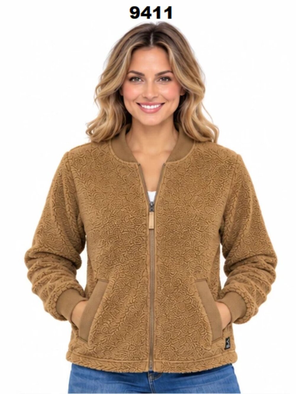 NWT Eddie Bauer Women's Camel Faux Shearling Bomber Teddy Fleece Jacket